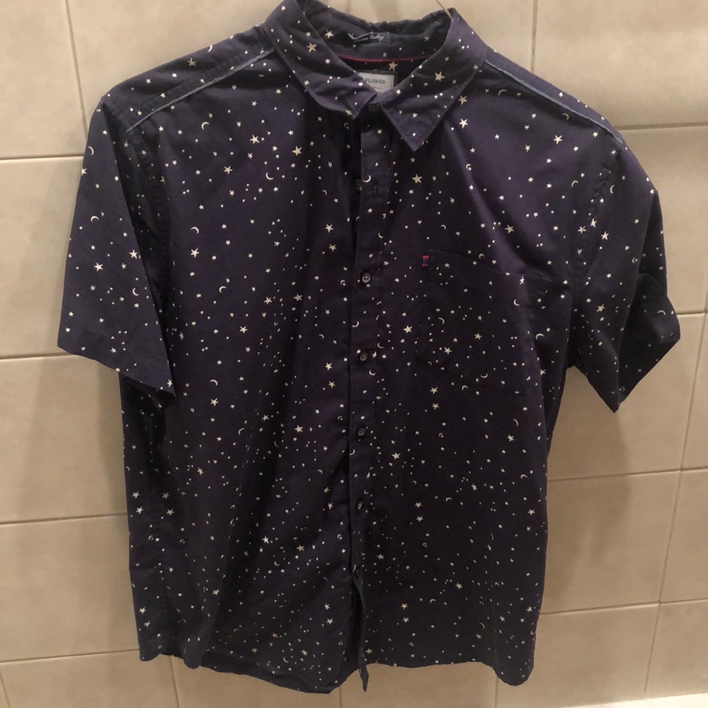 Denim & Flower ShortSleeve Button Down Dress Shirt